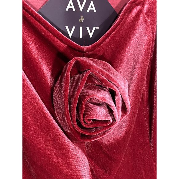 Ava & Viv Rosette Midi A-Line Red Dress 2XL Velvet Whimsigoth Emo Romantic NWT - Picture 3 of 8